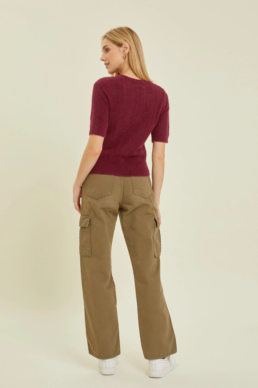 Wine All Day Sweater Knit Top
