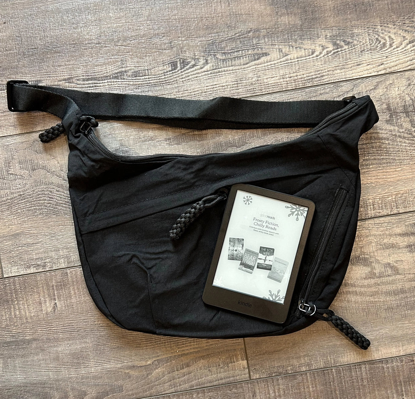 Large Nylon Crescent 3 Zipper Bag {Black}