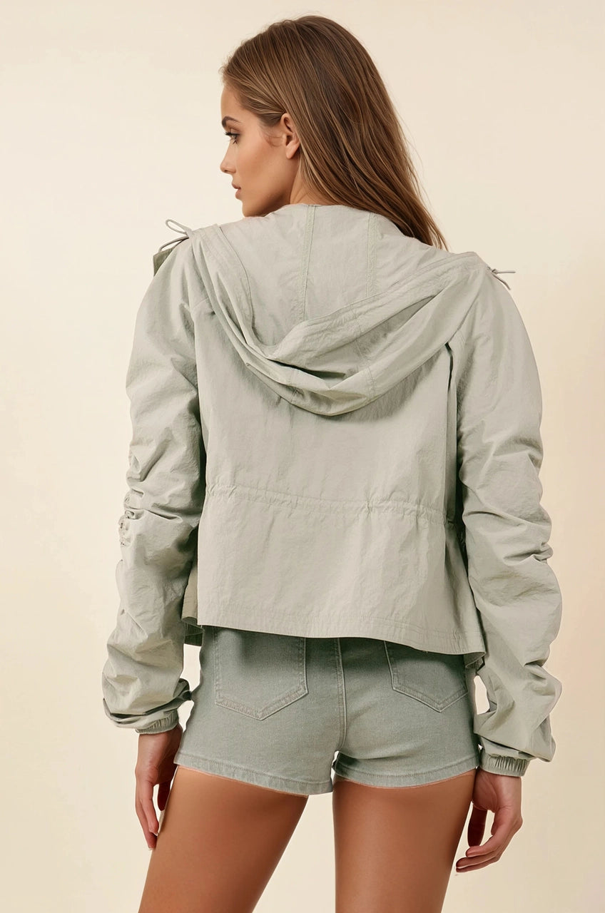 Cinched Sleeve Lightweight Hooded Jacket