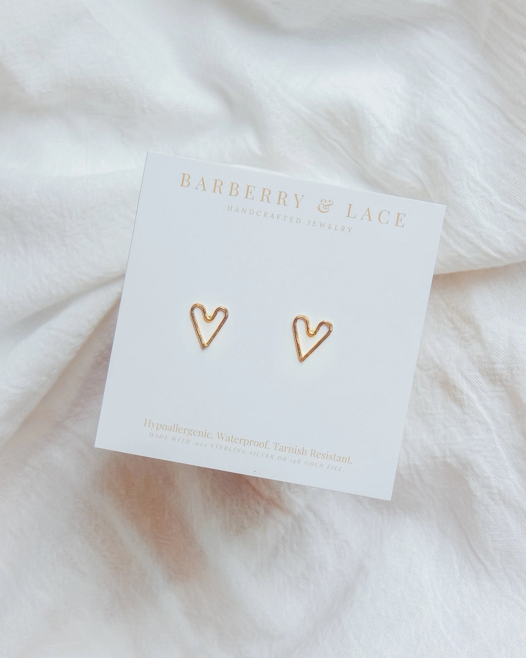 Hammered Heart Stud Earrings - Gold