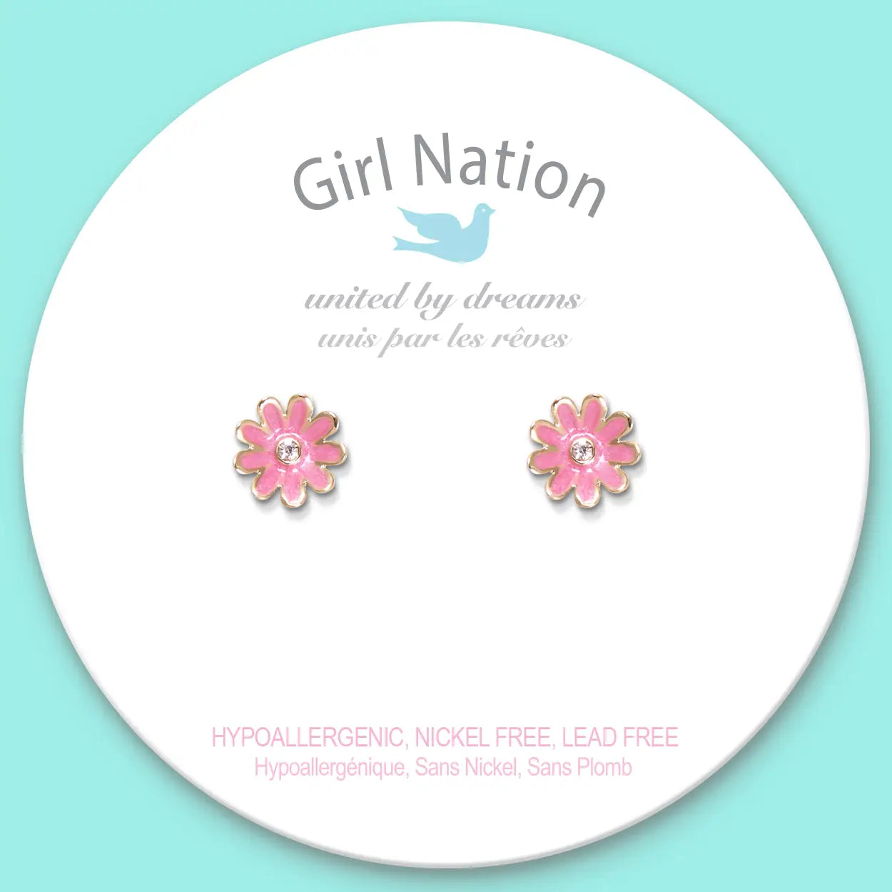 Girl Nation: Pink Daisy Cutie Stud Earrings