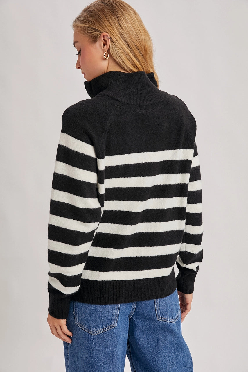 FINAL SALE - Striped Half Zipped Knit Sweater