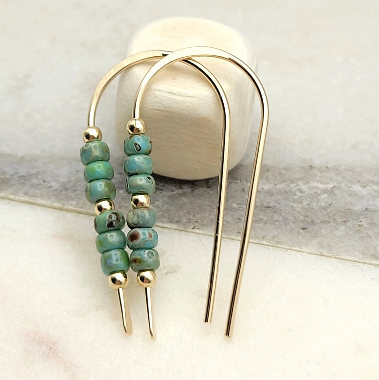 FINAL SALE - Gold & Turquoise Beaded Threader Earrings