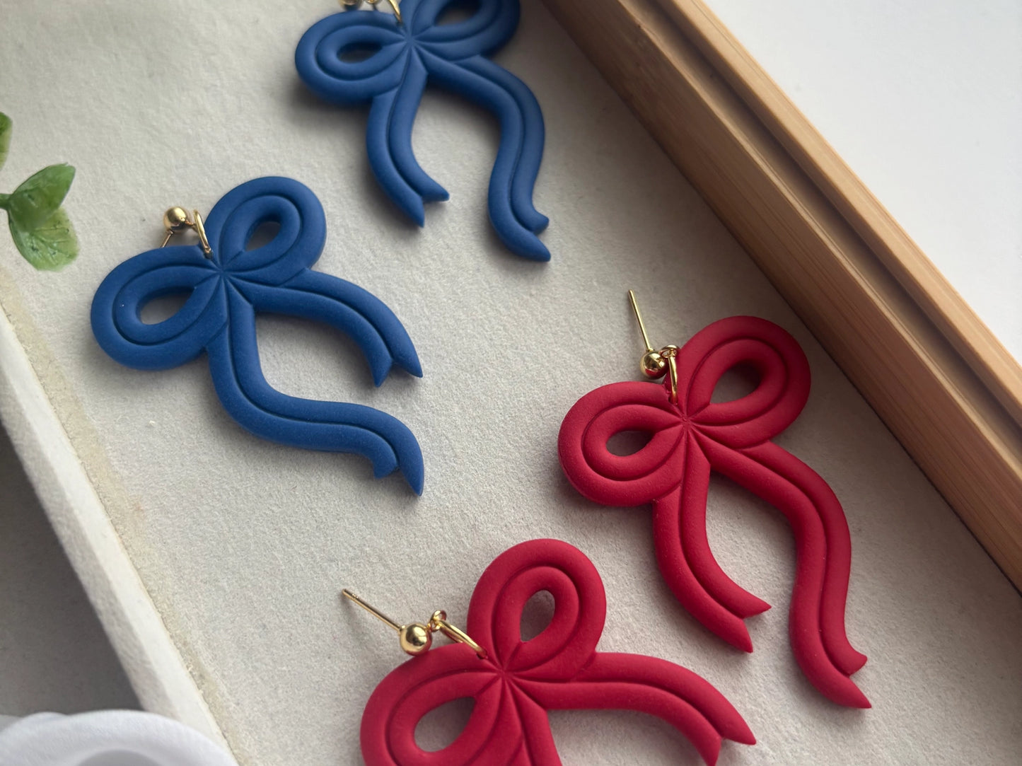 Clay Bow Earrings - Blue