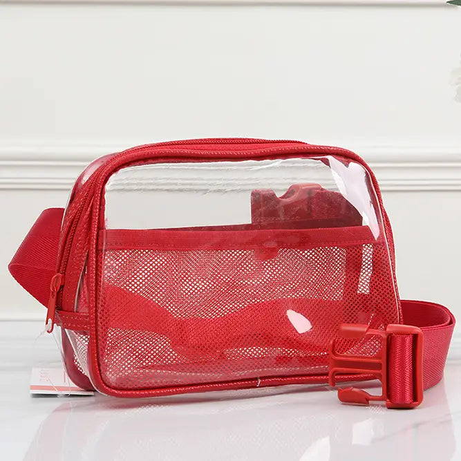 Solid Color Trim Clear Waist Bag {Red}