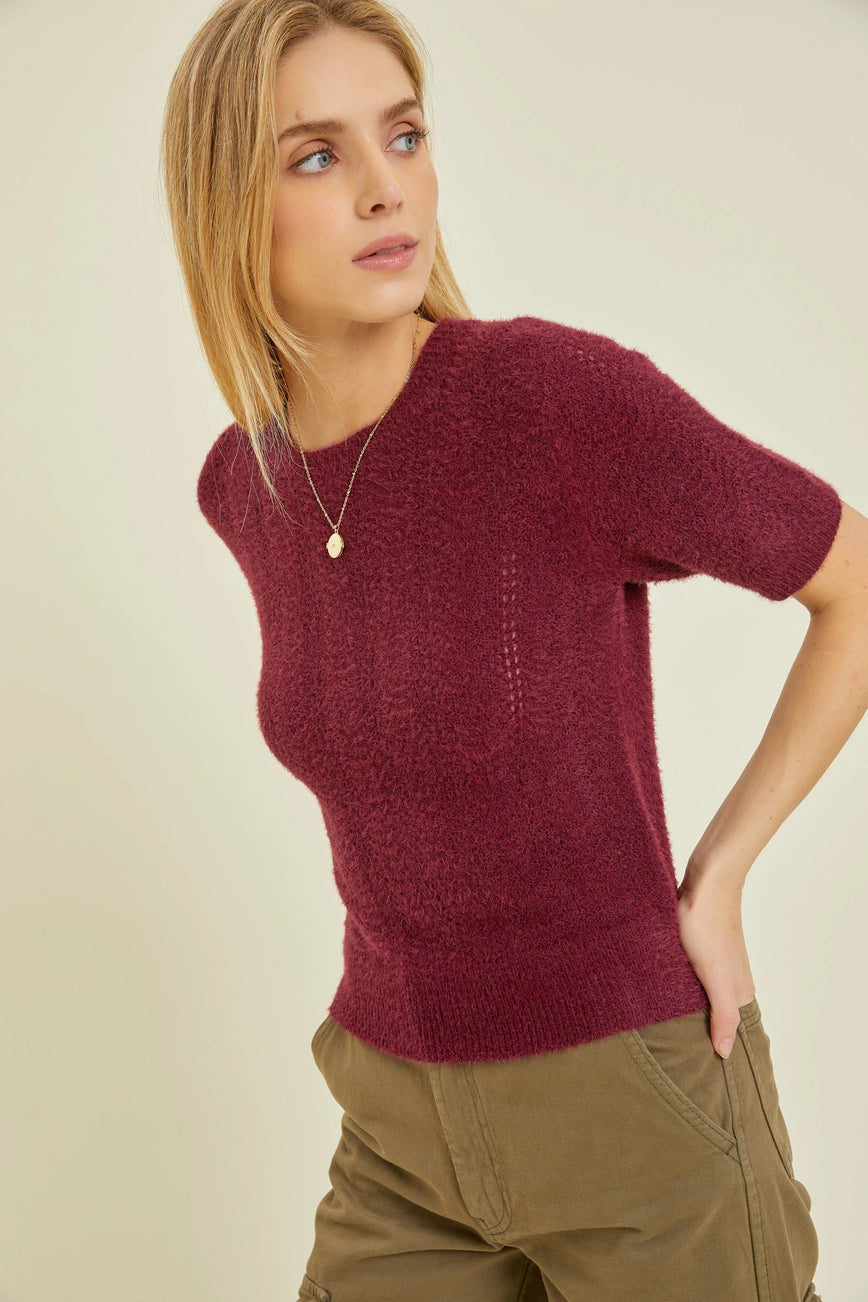 Wine All Day Sweater Knit Top