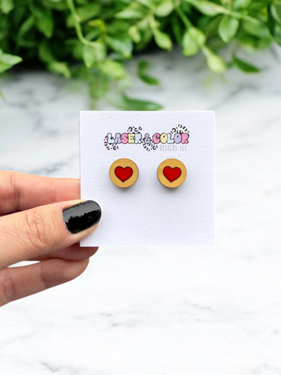 FINAL SALE - Wood Red Heart Studs