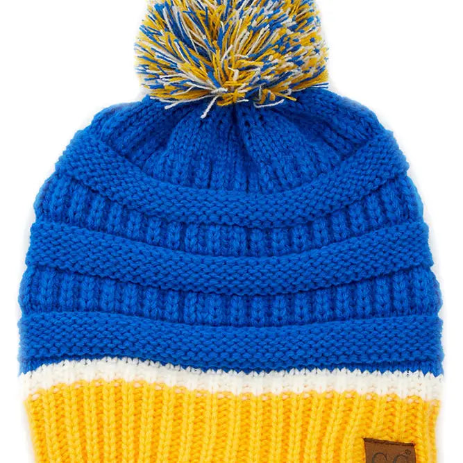 Team Color Beanie with Pom Winter Hat {Blue/Yellow}