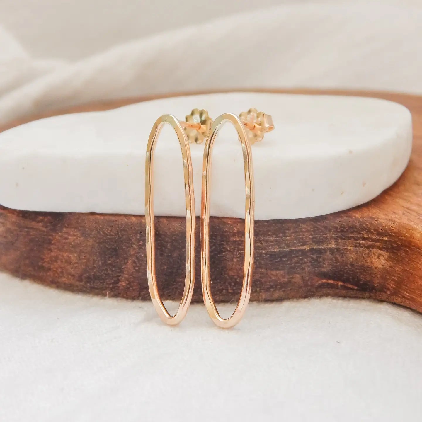 Hammered Oval Earrings - Gold