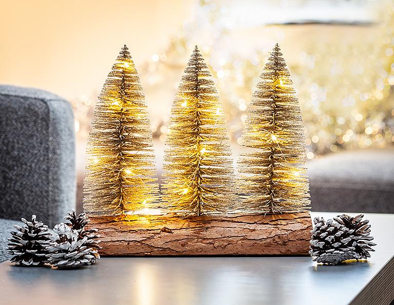 Holiday Decor - Glitter Led Tree On Log Base