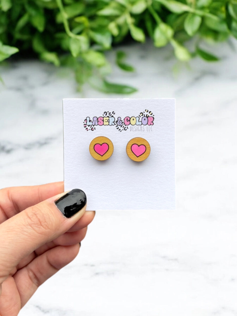 FINAL SALE - Wood Pink Heart Studs