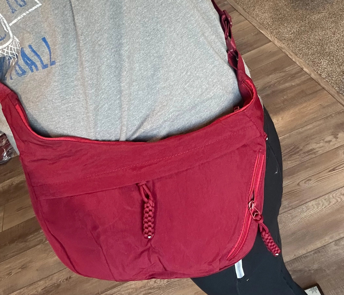Large Nylon Crescent 3 Zipper Bag {Burgundy}