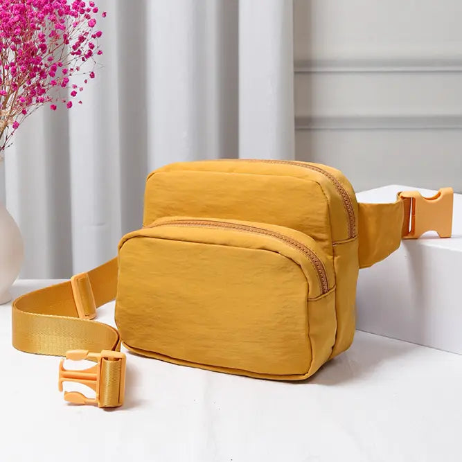 Solid Double Zipper Fanny Pack {Mustard}