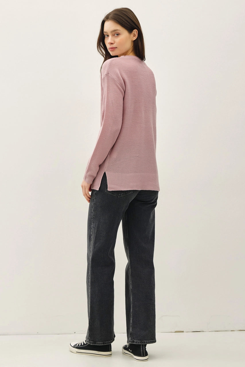 Round Neck Boyfriend Fit Sweater (Lilac)