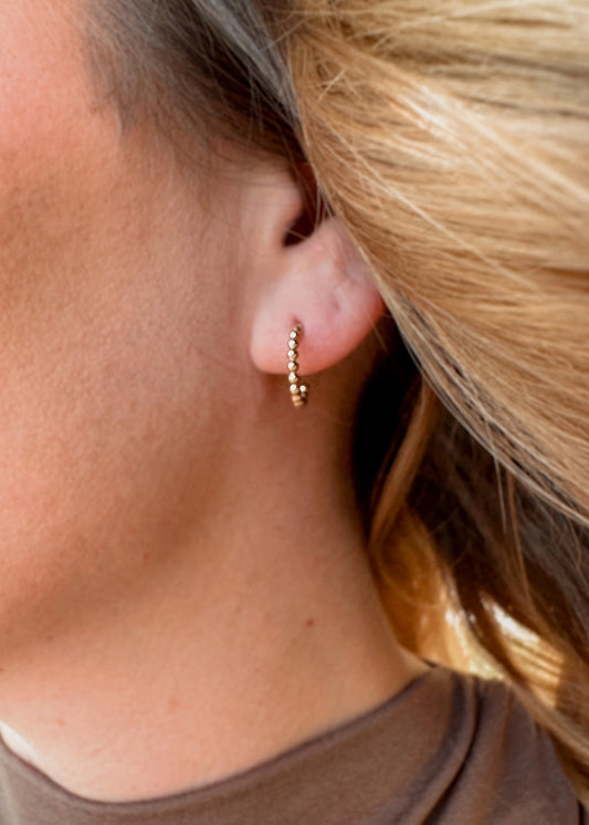 Beaded Huggie Hoop Earrings - Silver