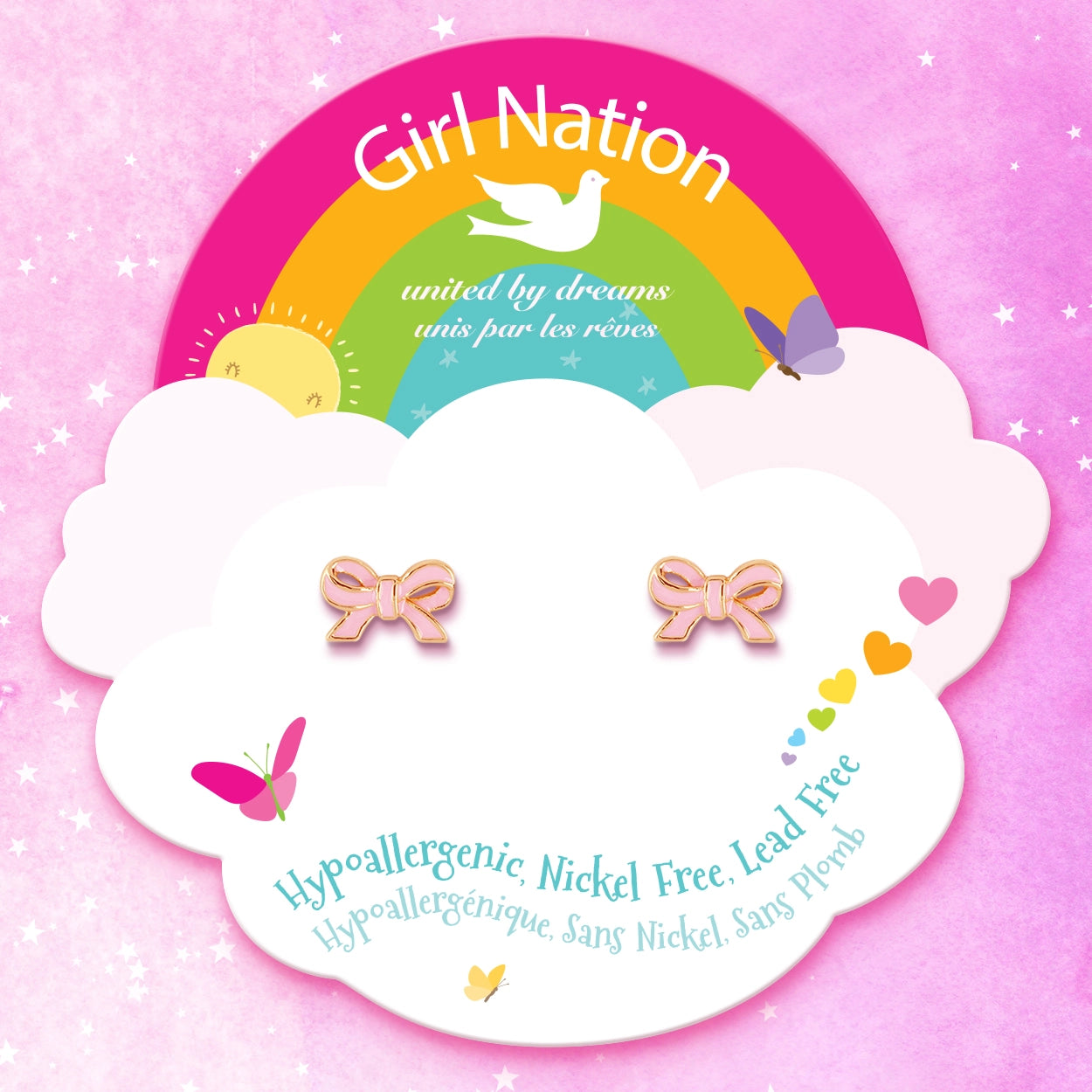 Girl Nation: Pretty Pink Bow Cutie Stud Earrings