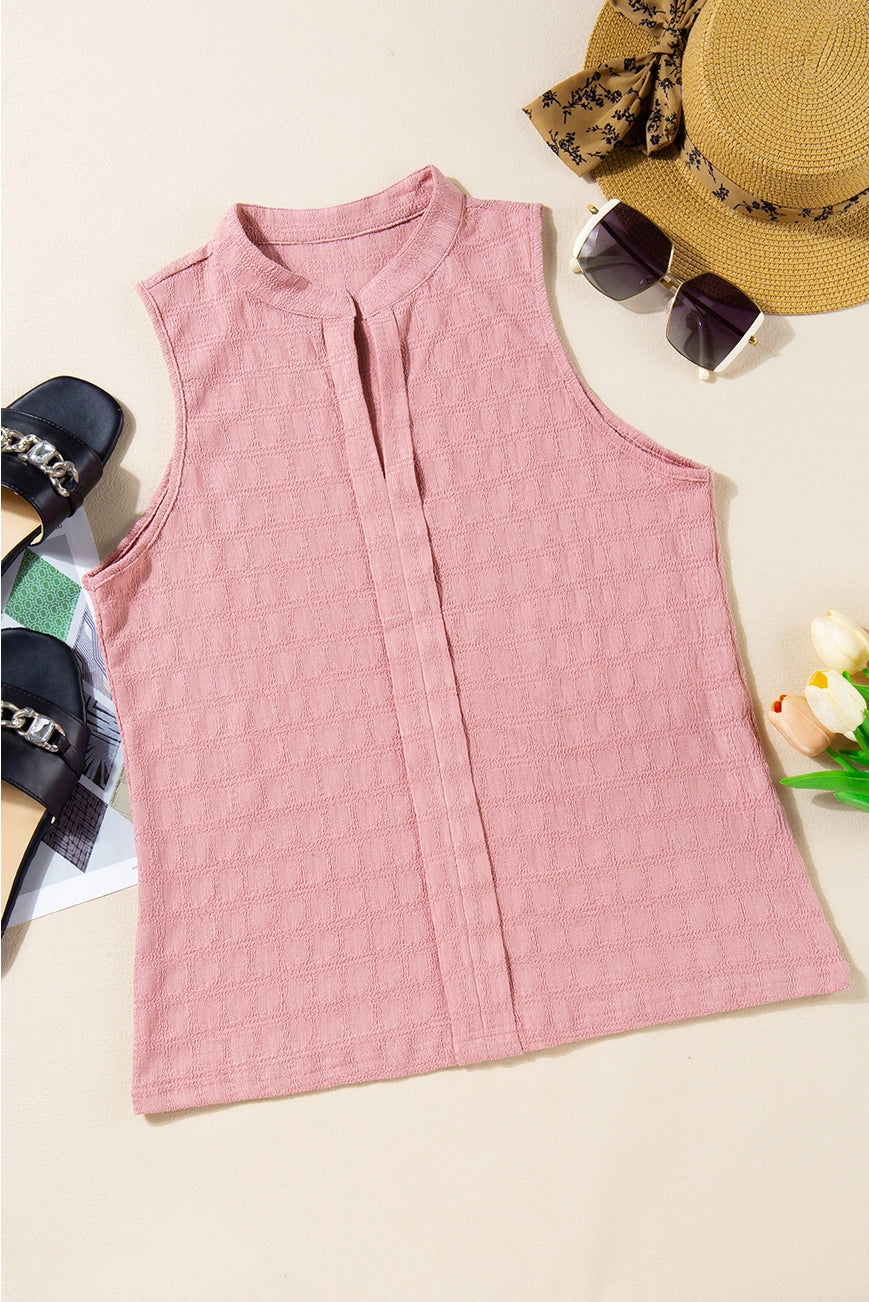 Textured Split V Neck Sleeveless Shirt