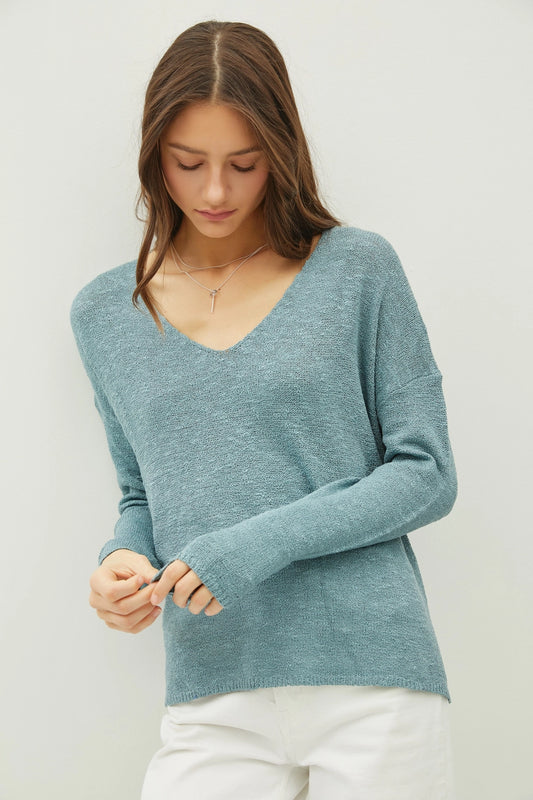 Heathered V-Neck Sweater {Jade}