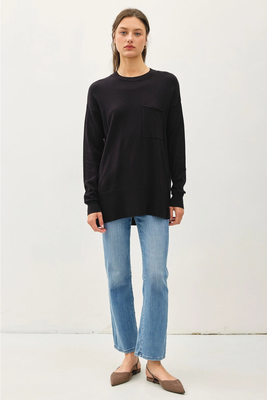 Long Sleeve Side Split Sweater {Black}