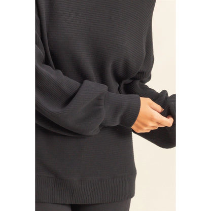 Black Friday Doorbuster - Ribbed Balloon Sleeve Top (Black)