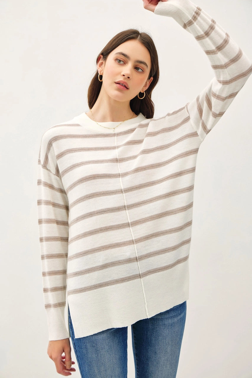 Oversized Brush Striped Basic Sweater