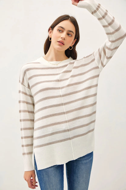 Oversized Brush Striped Basic Sweater
