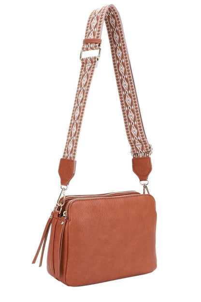 Mila 3 Compartment Crossbody w/Guitar Strap {Brown}