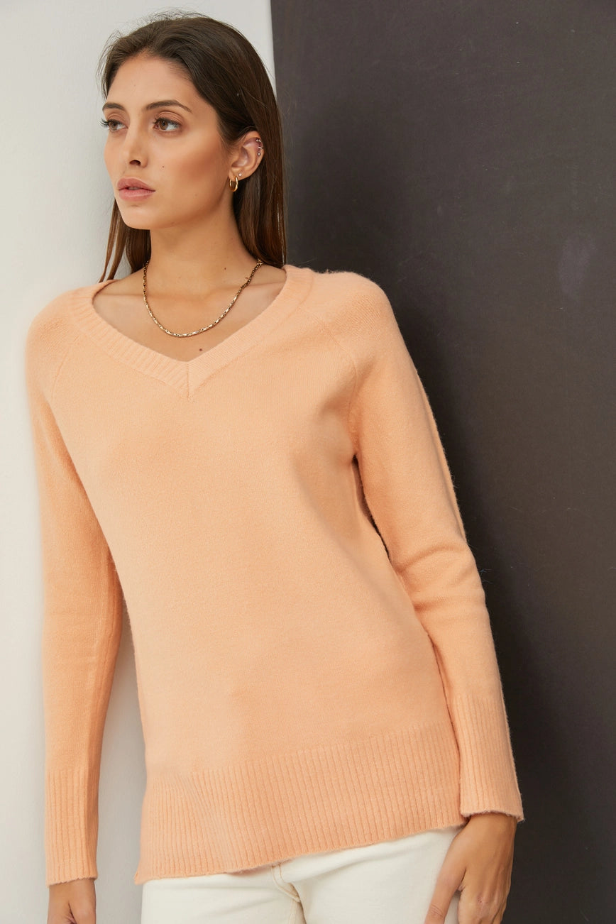 V-Neck Knit Sweater {Apricot}