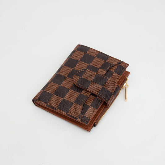 Checker Print Wallet {Brown}