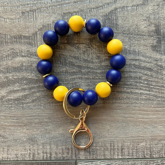 Game Day Wristlet Keychain in Blue and Yellow