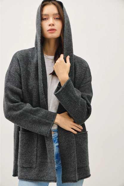 Hooded Open Front Chunky Cardigan