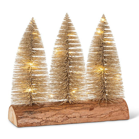 Holiday Decor - Glitter Led Tree On Log Base