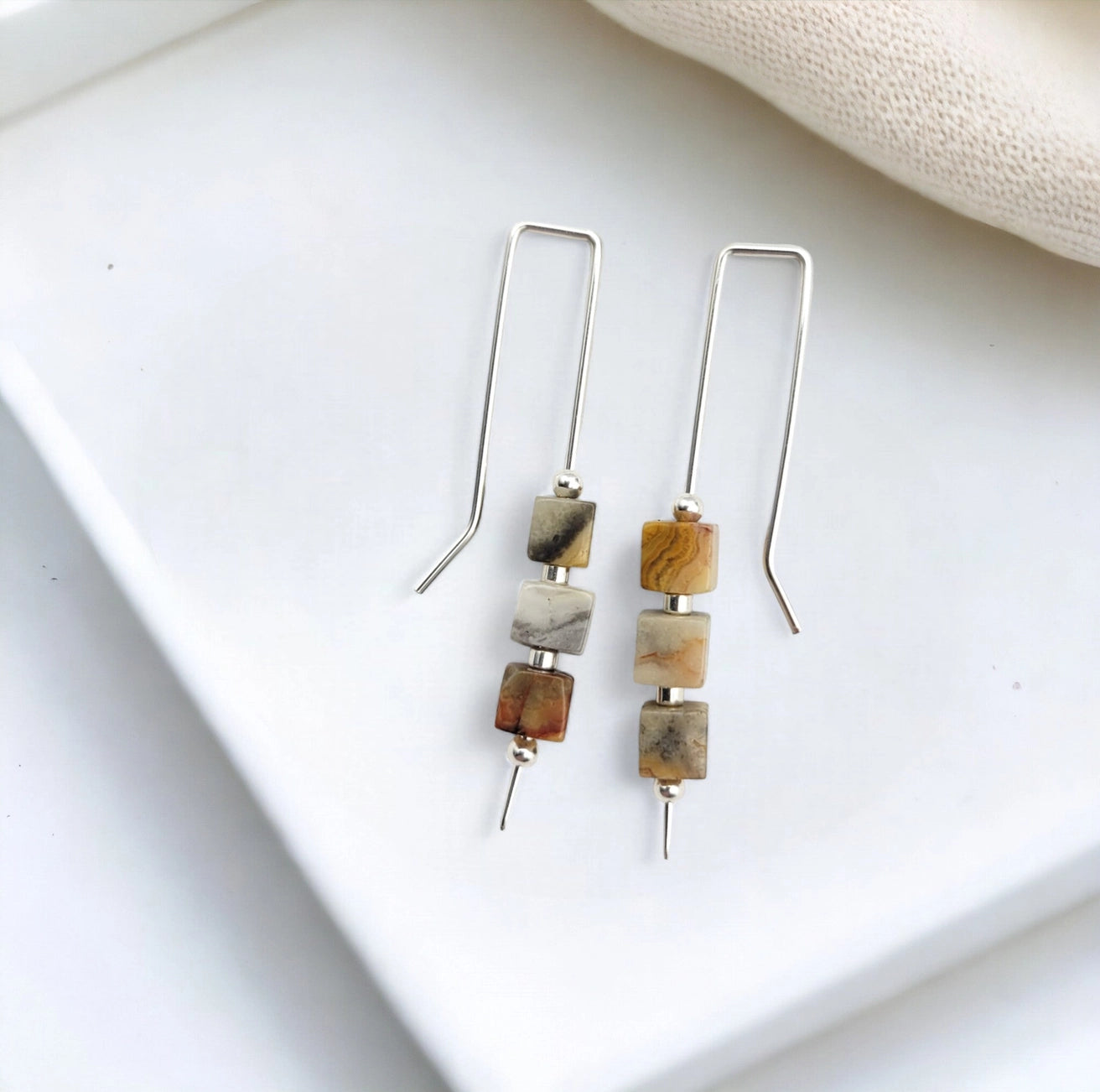 Sterling Silver Threader Earrings with Crazy Lace Agate