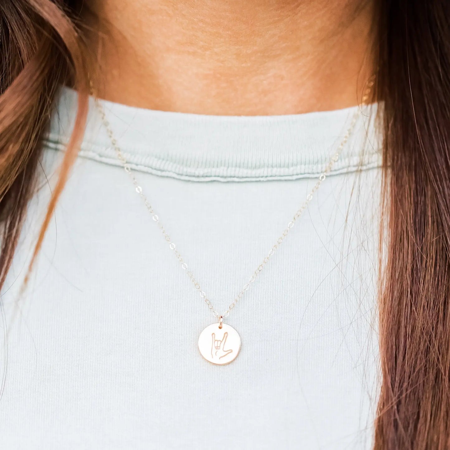 Hand Stamped Disc Necklace - Sign Language 'i Love You'