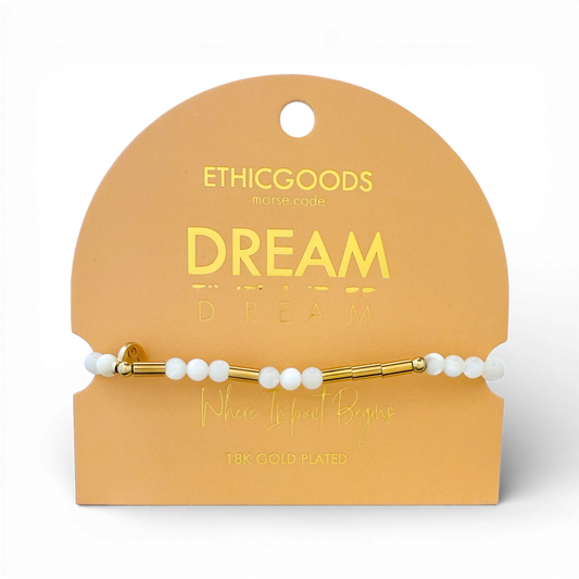 Morse Code Gold & Stone Beaded Bracelet | Dream