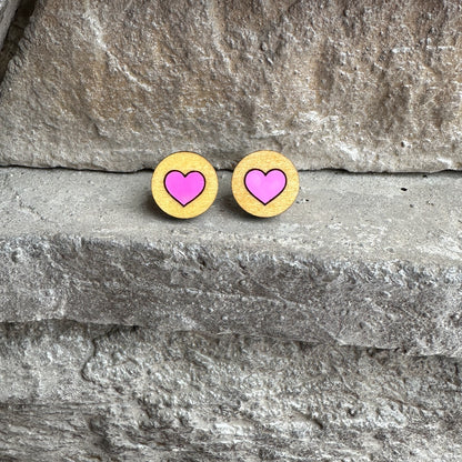 FINAL SALE - Wood Pink Heart Studs