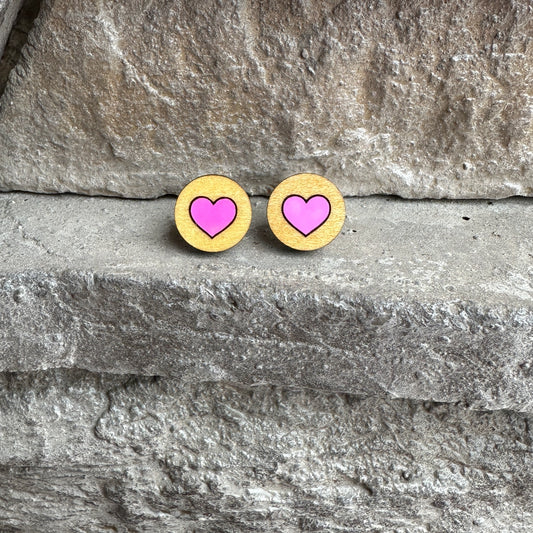 FINAL SALE - Wood Pink Heart Studs