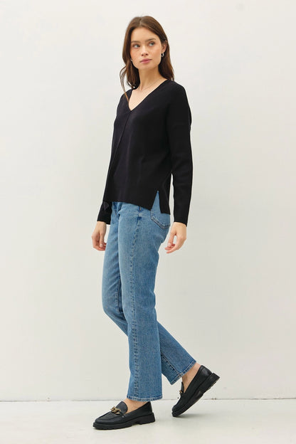 Relaxed V-Neck Sweater with Center Seam