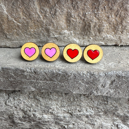 FINAL SALE - Wood Red Heart Studs