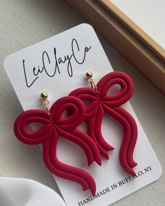 Clay Bow Earrings - Red
