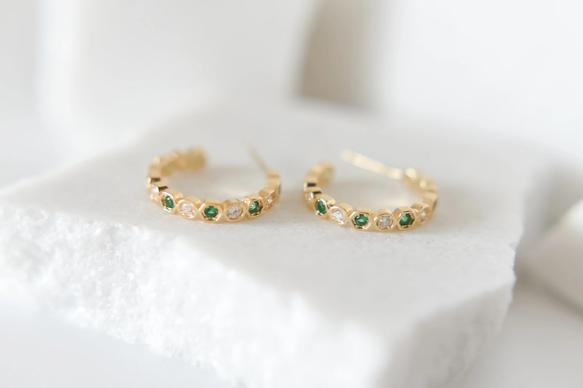 Mayble Gold Plated Hoop Studs | Emerald Green Cz – AE Gifts & Clothing