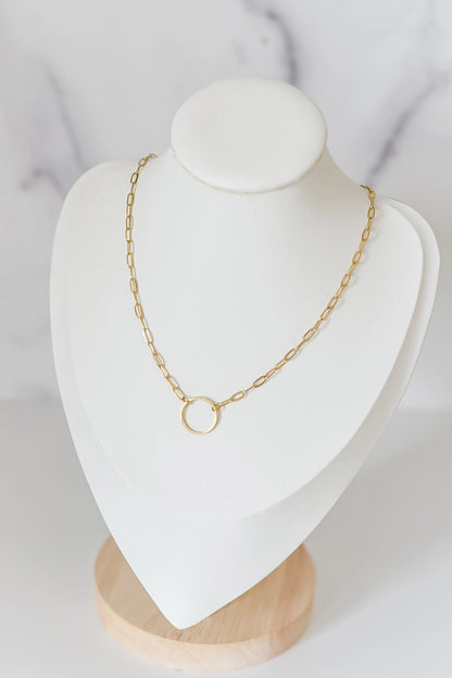 Rhodes Paperclip Necklace | Circle Charm |18k Gold Plated