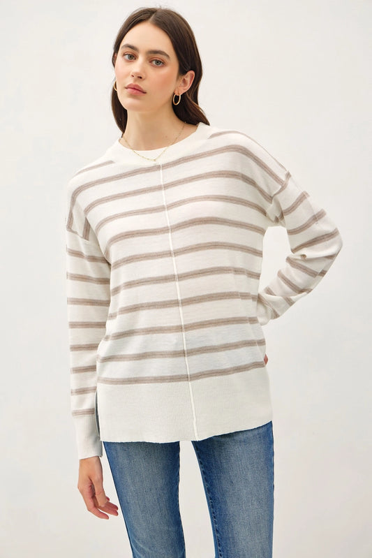 Oversized Brush Striped Basic Sweater