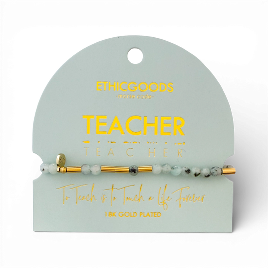 Morse Code Gold & Stone Beaded Bracelet | Teacher