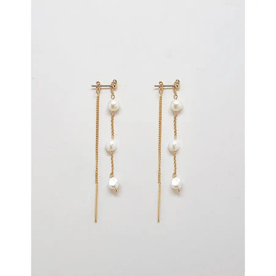 Gold Pearl Chain Earrings