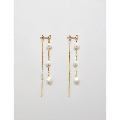 Gold Pearl Chain Earrings