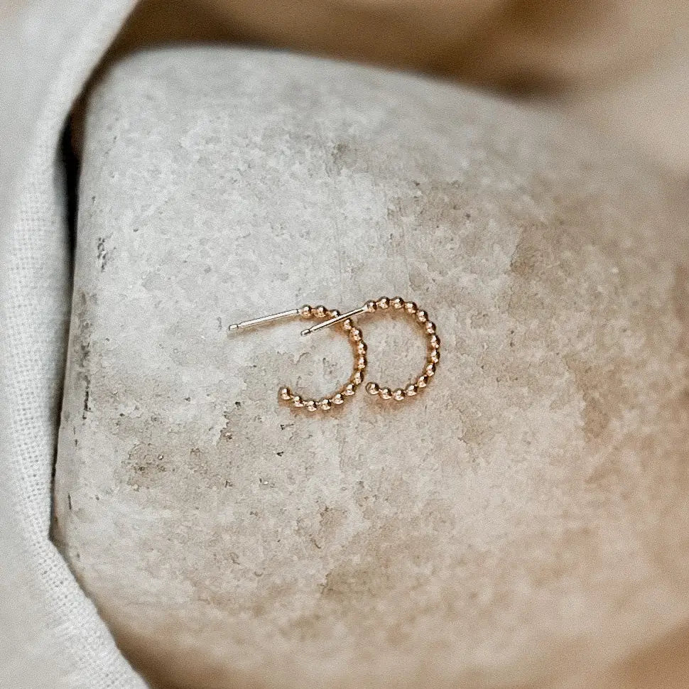 Beaded Huggie Hoop Earrings - Gold