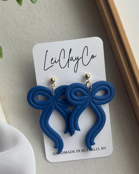 Clay Bow Earrings - Blue