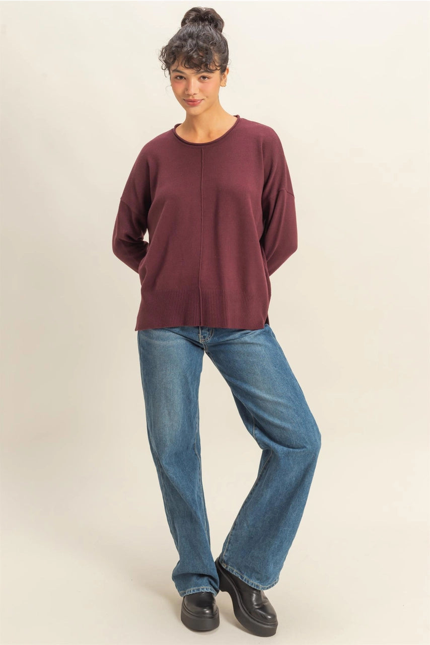 Drop Shoulder Sweater {Cherry}