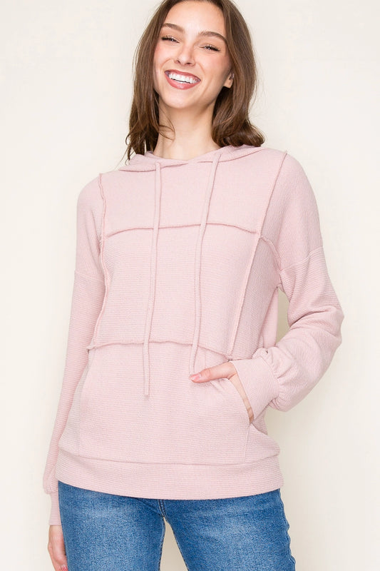 Drawstring Neck Outseamed Terry Hoodie